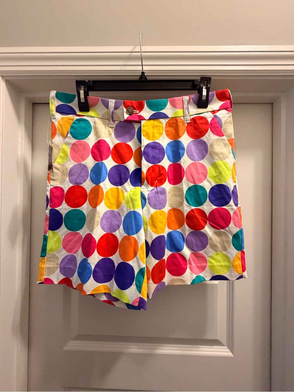 NWF Loudmouth Golf Men 32 Shorts Flat Front Polka Dot White Stretch Colorful NEW